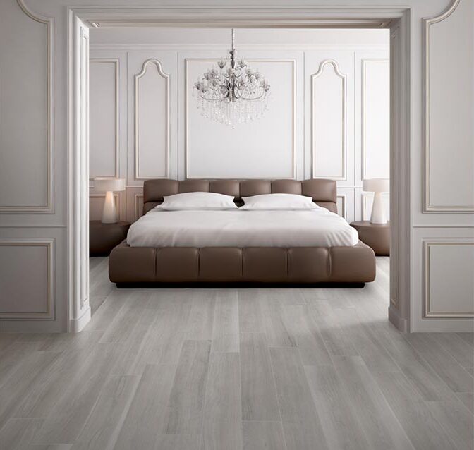 Bedroom with porcelain tile flooring